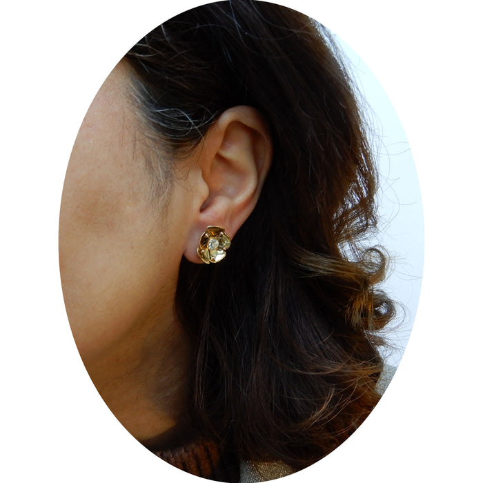 Oorknoppen, Diamant, Bloem, 14K