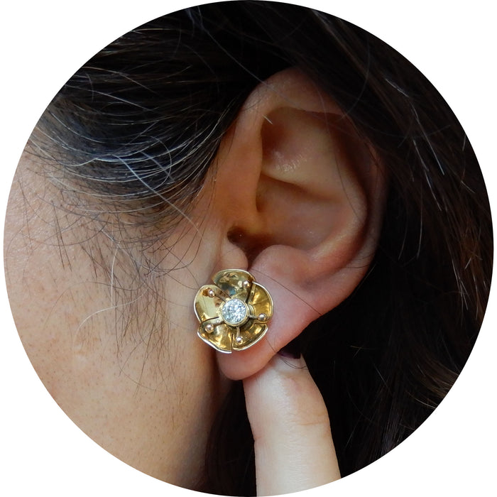 Oorknoppen, Diamant, Bloem, 14K