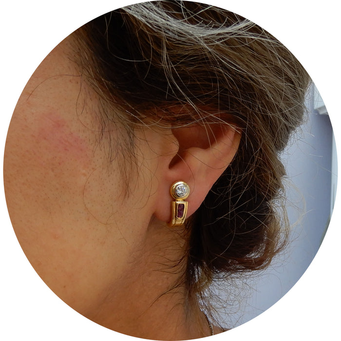 Oorbellen, Diamant, Robijn, 18K