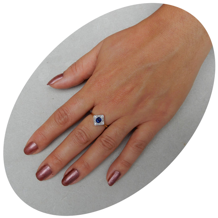 Ring, Saffier, Diamant, Art Deco, 18K