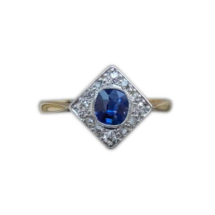 Ring, Saffier, Diamant, Art Deco, 18K