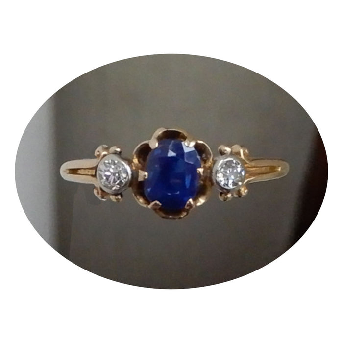 Ring, Saffier, Diamant, Vintage, 18K Goud