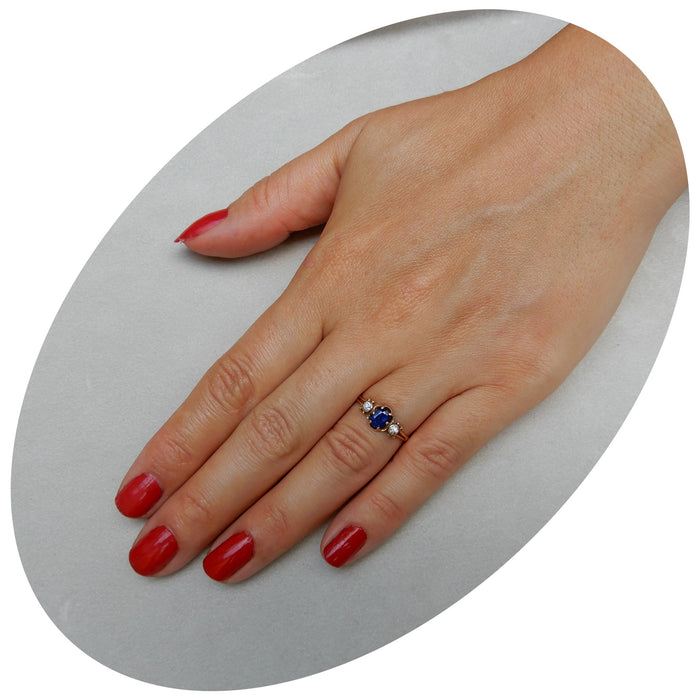 Ring, Saffier, Diamant, Vintage, 18K Goud