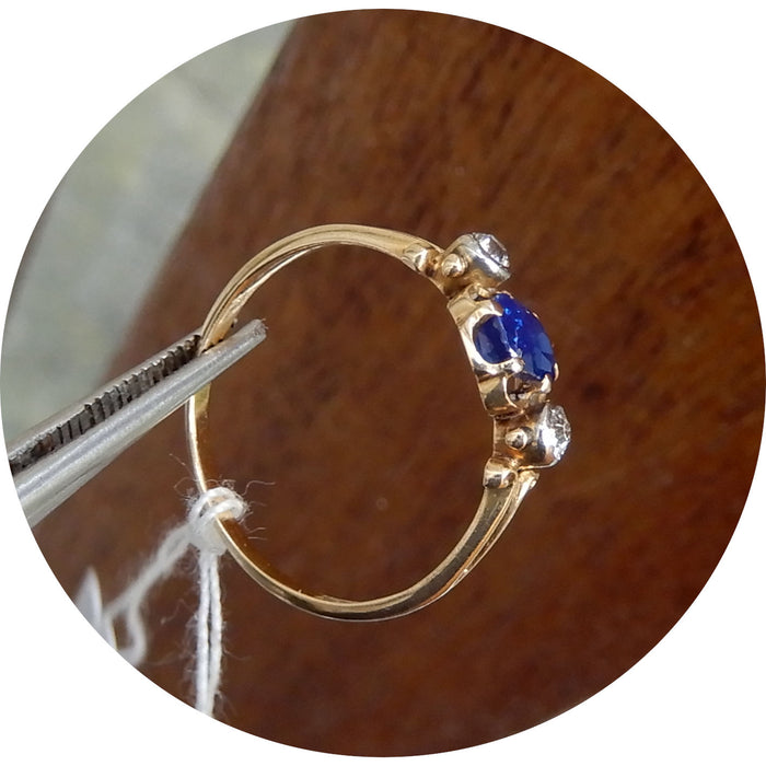 Ring, Saffier, Diamant, Vintage, 18K Goud
