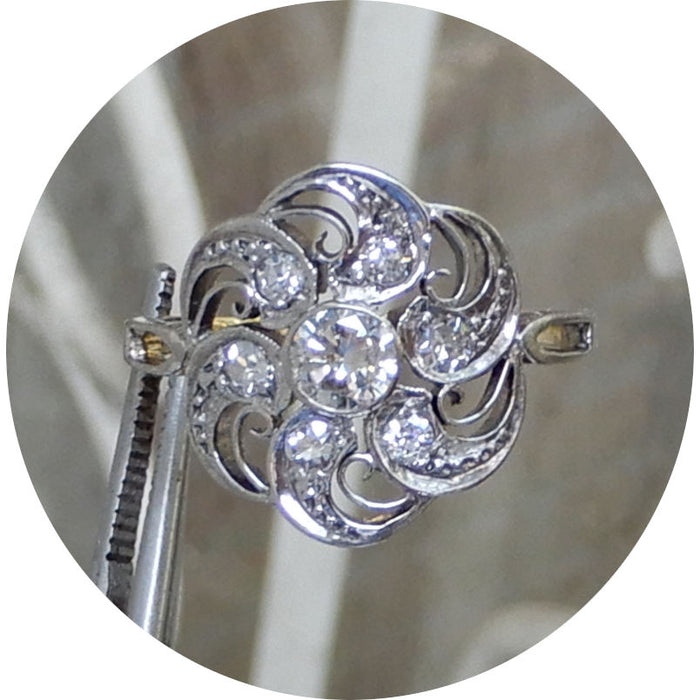Rozetring, Diamant, Gestileerd, 14K, Vintage