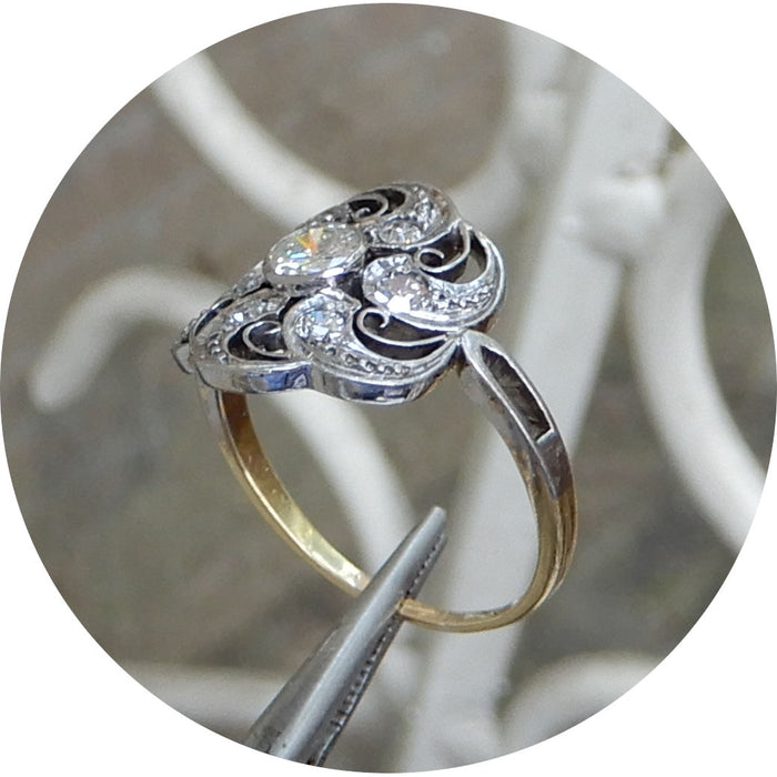 Rozetring, Diamant, Gestileerd, 14K, Vintage