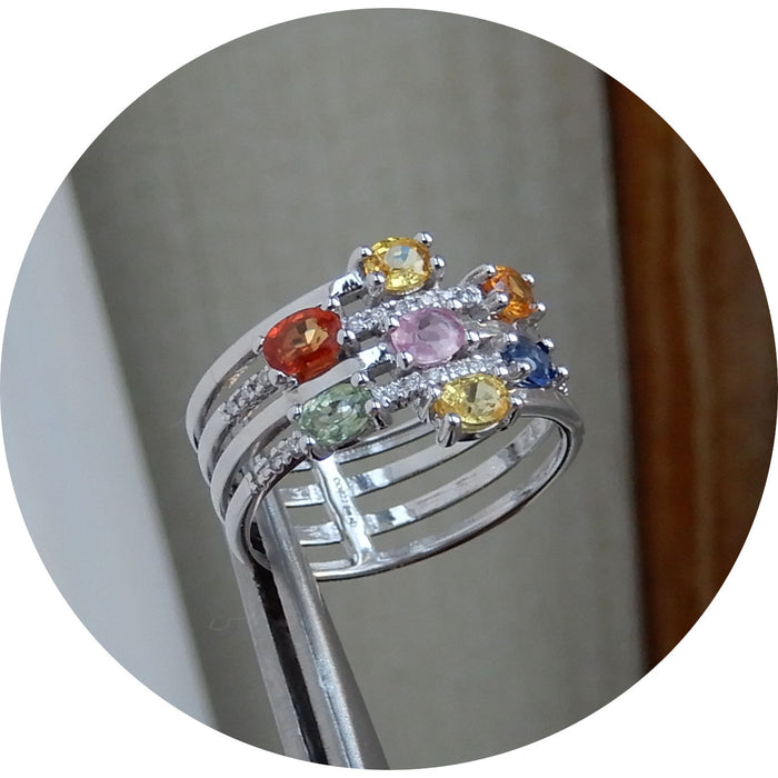 Bandring, Saffier Multicolor, Diamant, 14K Witgoud