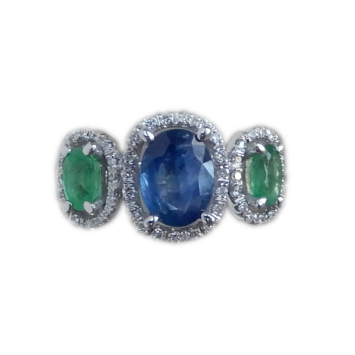 Ring, Saffier, Smaragd, Diamant, 14K