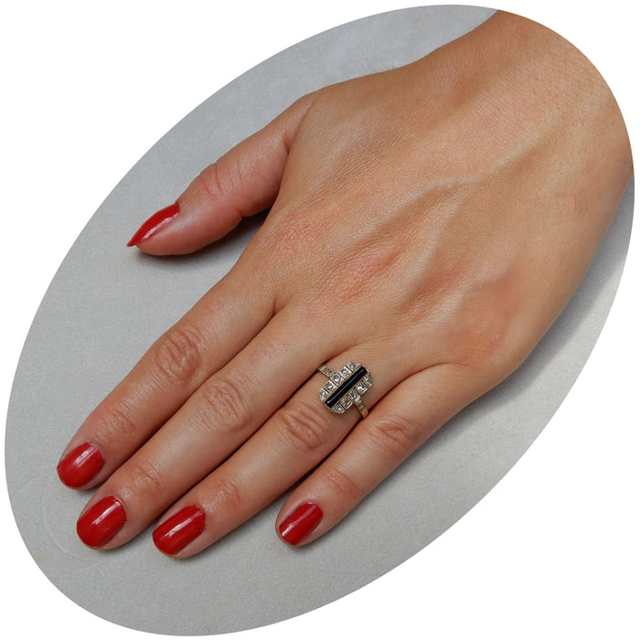 Ring, Diamant, Onyx, 18K, Art Deco