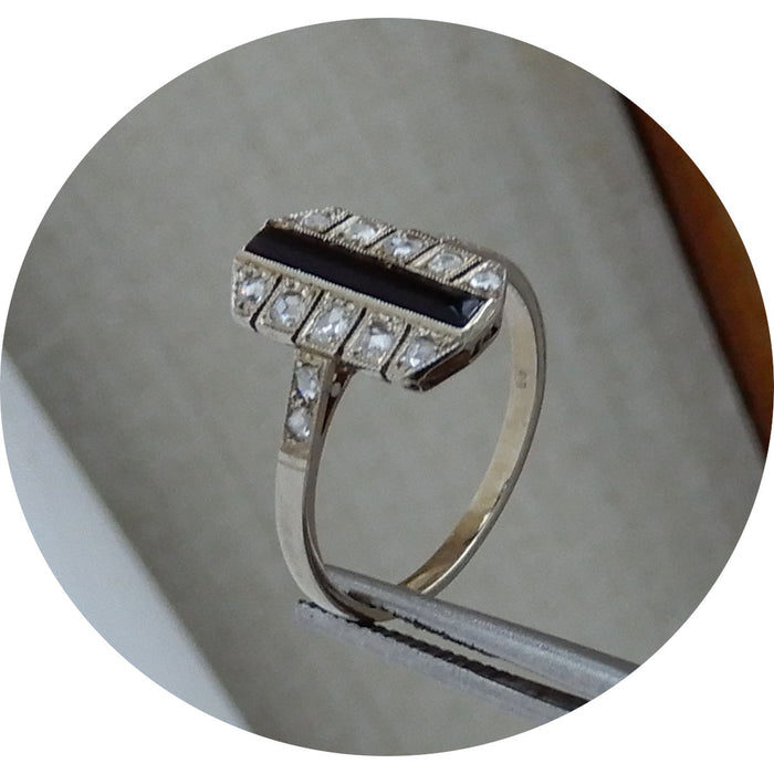 Ring, Diamant, Onyx, 18K, Art Deco