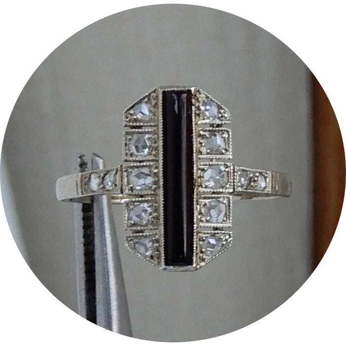 Ring, Diamant, Onyx, 18K, Art Deco
