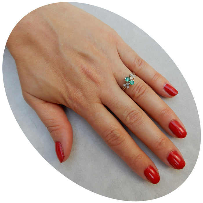 Ring, Smaragd, Diamant, X2, 14K Witgoud