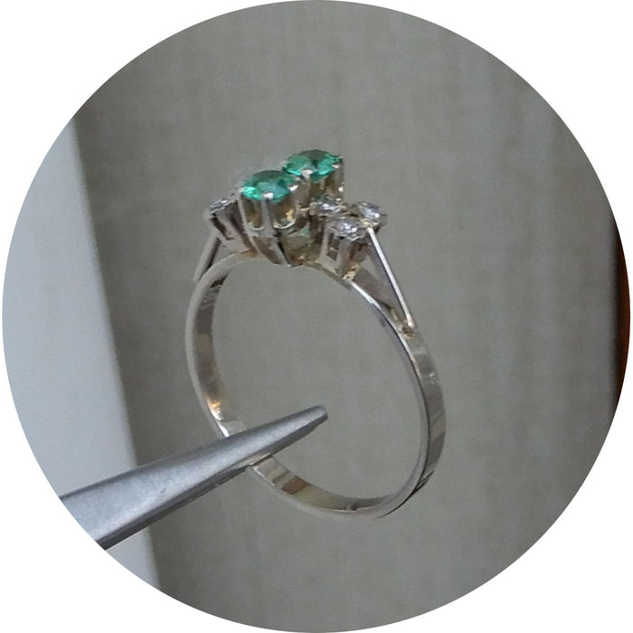 Ring, Smaragd, Diamant, X2, 14K Witgoud