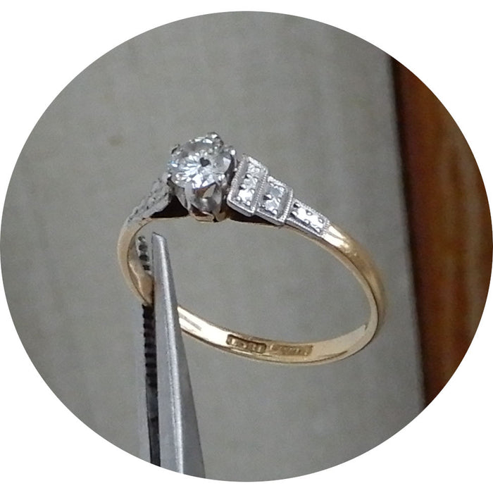 Ring, Diamant, Solitair, 18K/Platina, Vintage