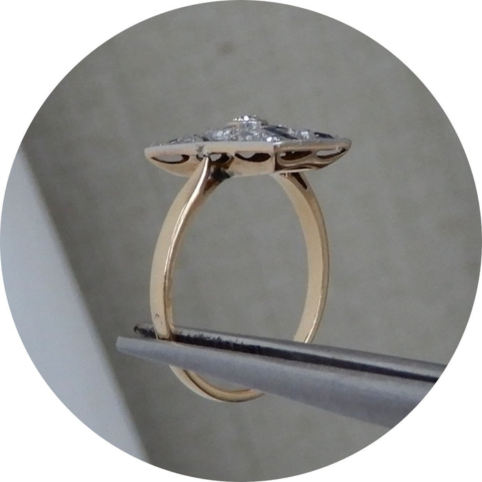 Ring, Diamant, Saffier, Art Deco, 18K