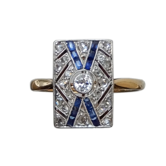 Ring, Diamant, Saffier, Art Deco, 18K