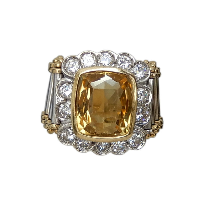 Ring, Citrien, Diamant, 18K Bicolor
