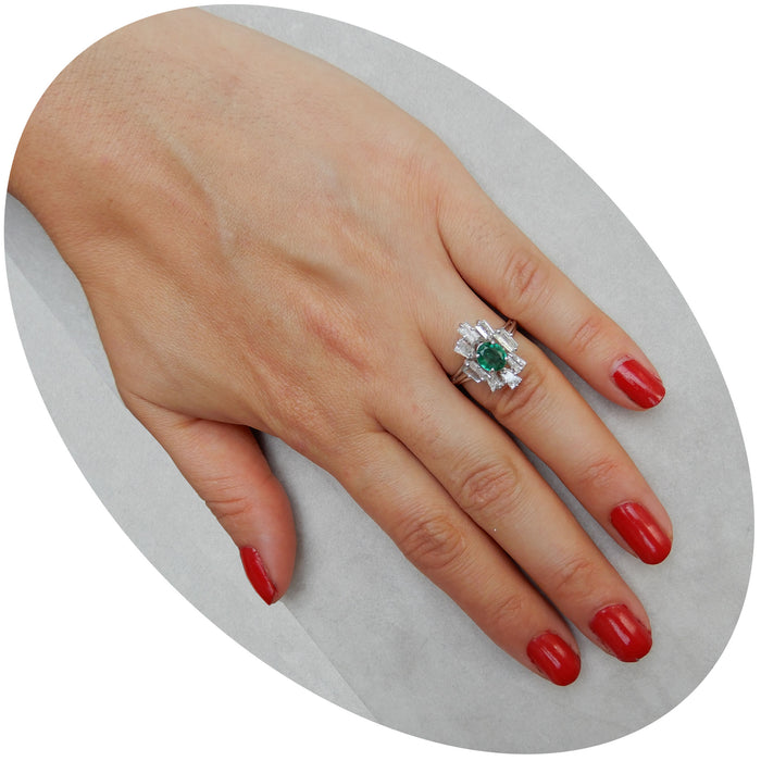 Ring, Smaragd, Diamant, Baguette, 18K Witgoud