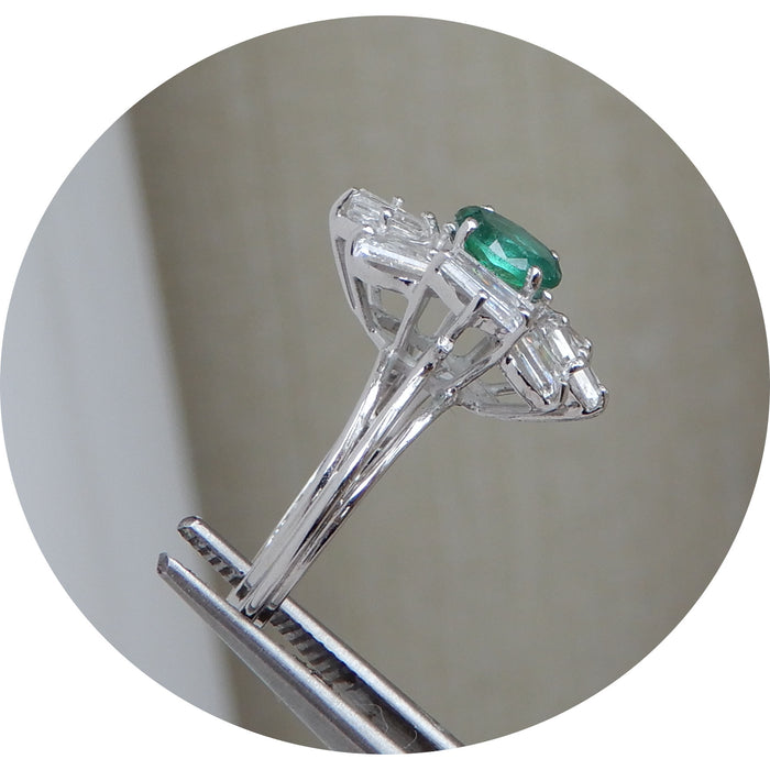 Ring, Smaragd, Diamant, Baguette, 18K Witgoud