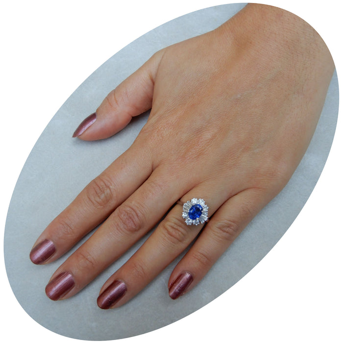 Ring, Saffier, Diamant Baguette, 18K