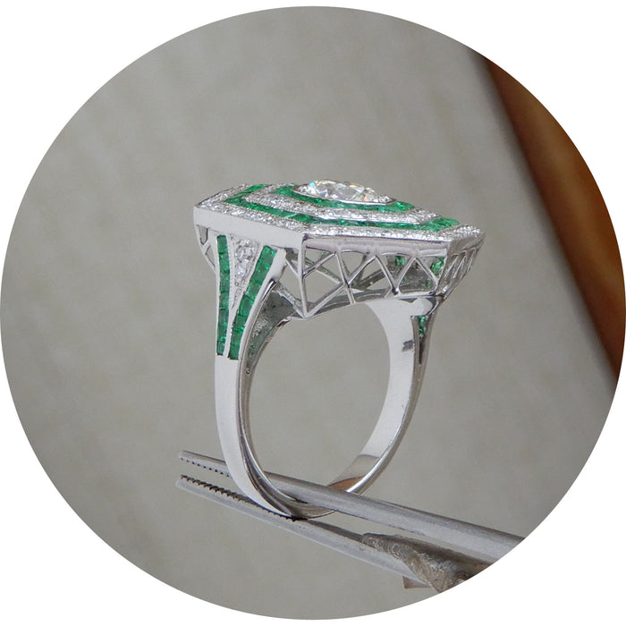 Ring, Diamant, Smaragd, 14K Witgoud