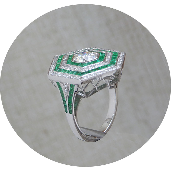 Ring, Diamant, Smaragd, 14K Witgoud