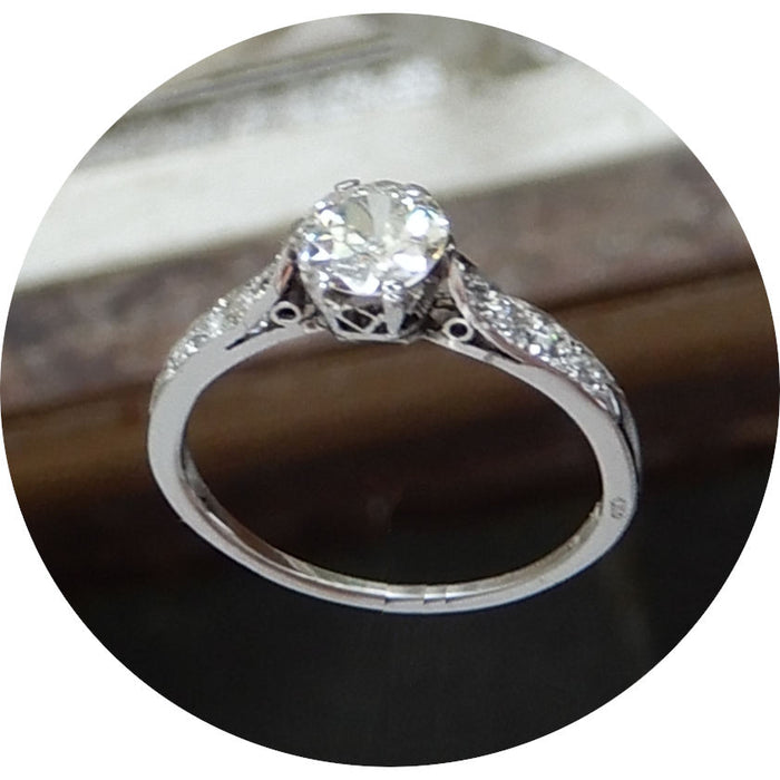 Ring, Diamant, 14K Witgoud, Vintage