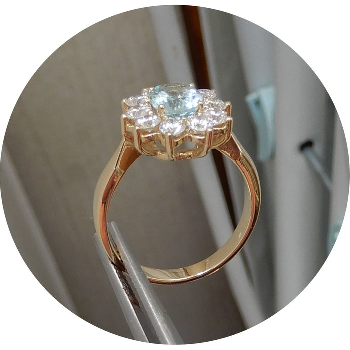 Ring, Aquamarijn, Diamant, 14K Geelgoud