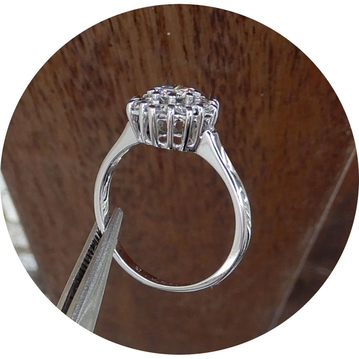 Ring, Diamant, Rozet, 14K Witgoud