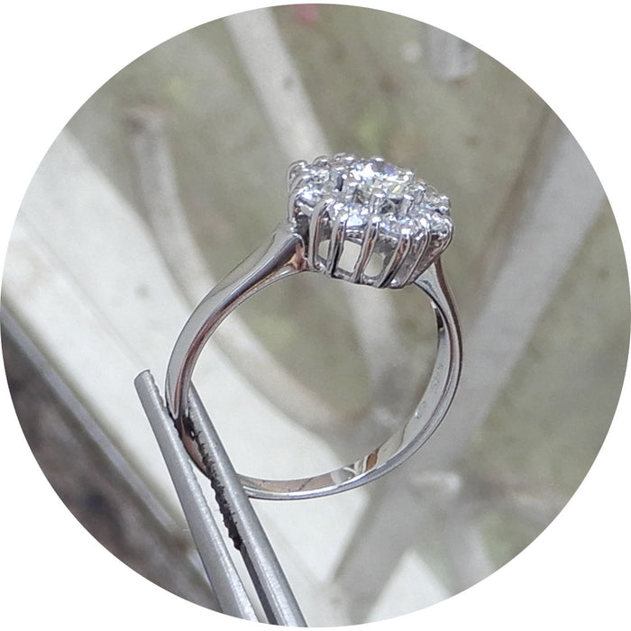 Ring, Diamant, Rozet, 14K Witgoud