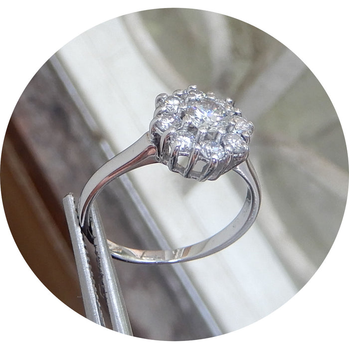 Ring, Diamant, Rozet, 14K Witgoud