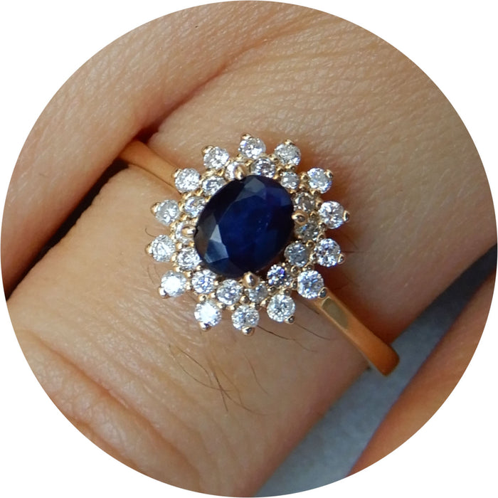 Ring, Saffier, Diamant, Entourage 14K