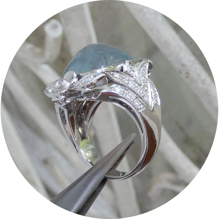 Ring, Aquamarijn Cabochon, Diamant, 14K