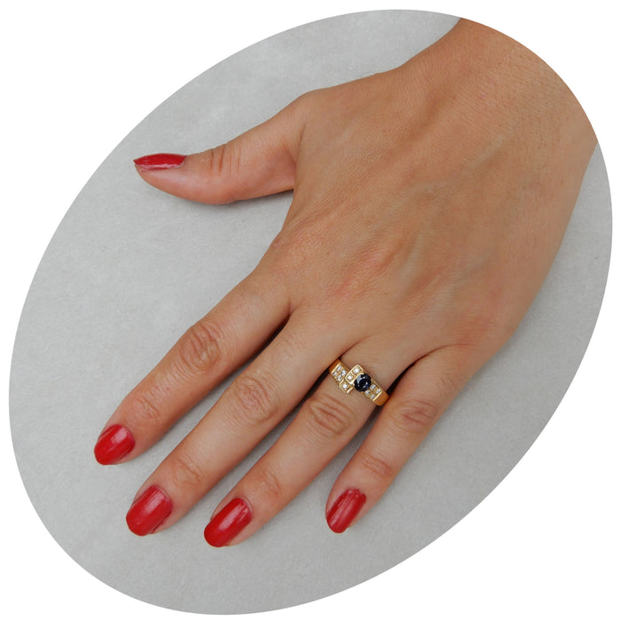Ring, Saffier, Diamant, 18K Goud