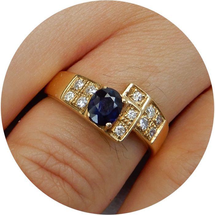 Ring, Saffier, Diamant, 18K Goud