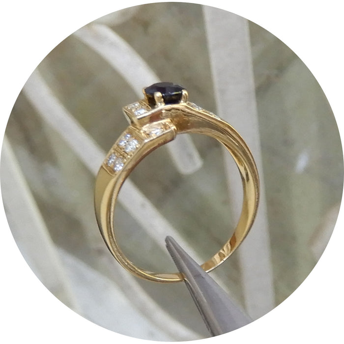 Ring, Saffier, Diamant, 18K Goud