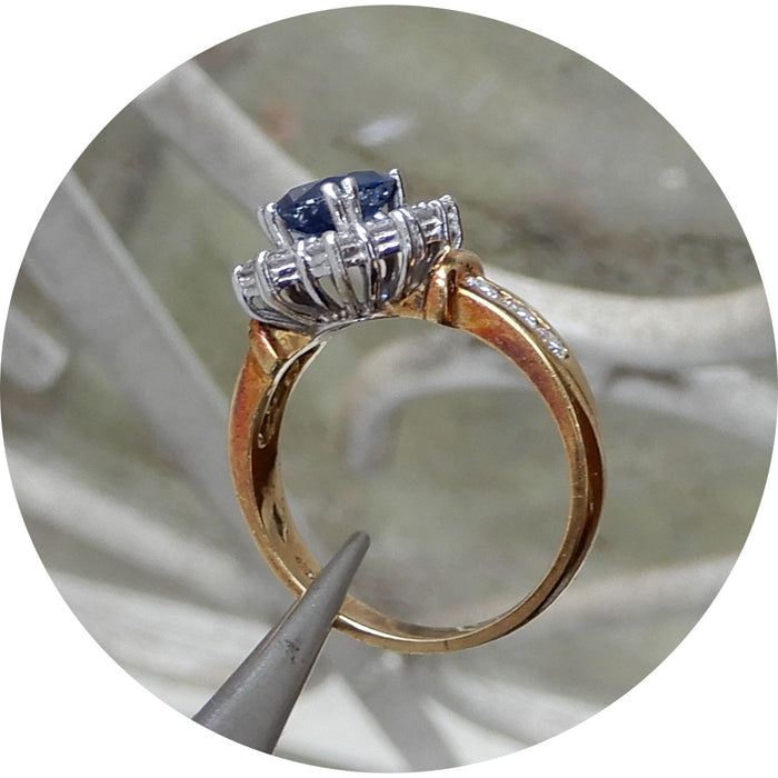 Ring, Saffier, Diamant Entourage, 14K Goud