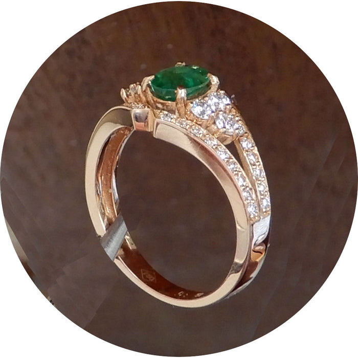 Ring, Smaragd, Diamant, 18K Rose Goud