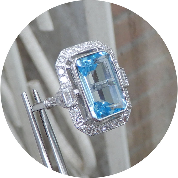 Ring, Topaas, Diamant, Witgoud
