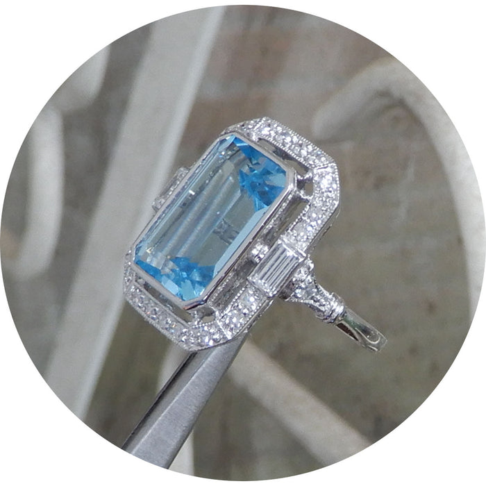 Ring, Topaas, Diamant, Witgoud
