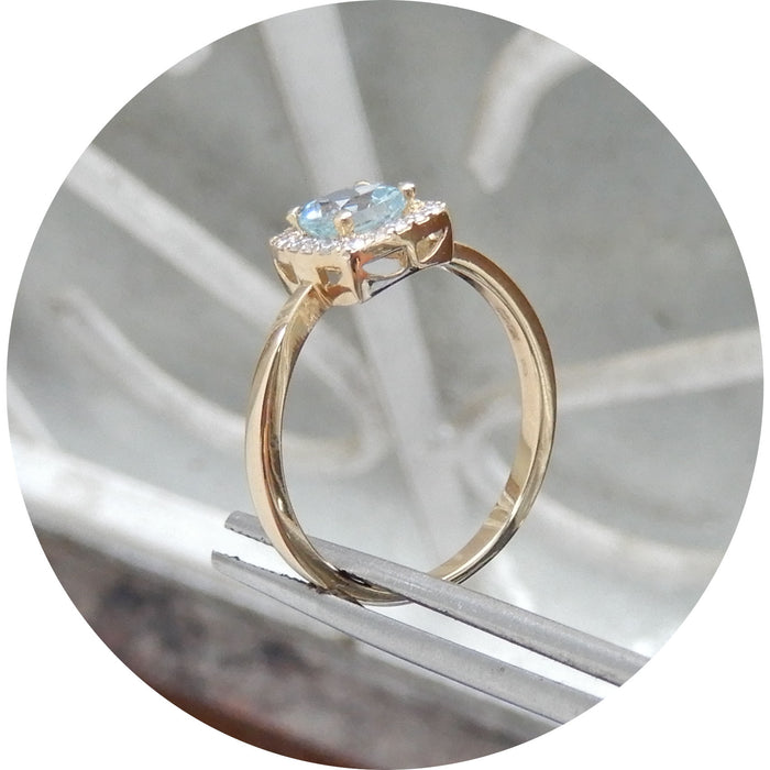 Ring, Aquamarijn, Diamant, Geelgoud