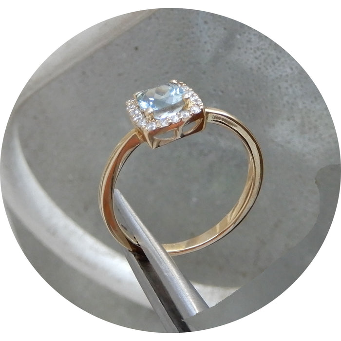 Ring, Aquamarijn, Diamant, Geelgoud