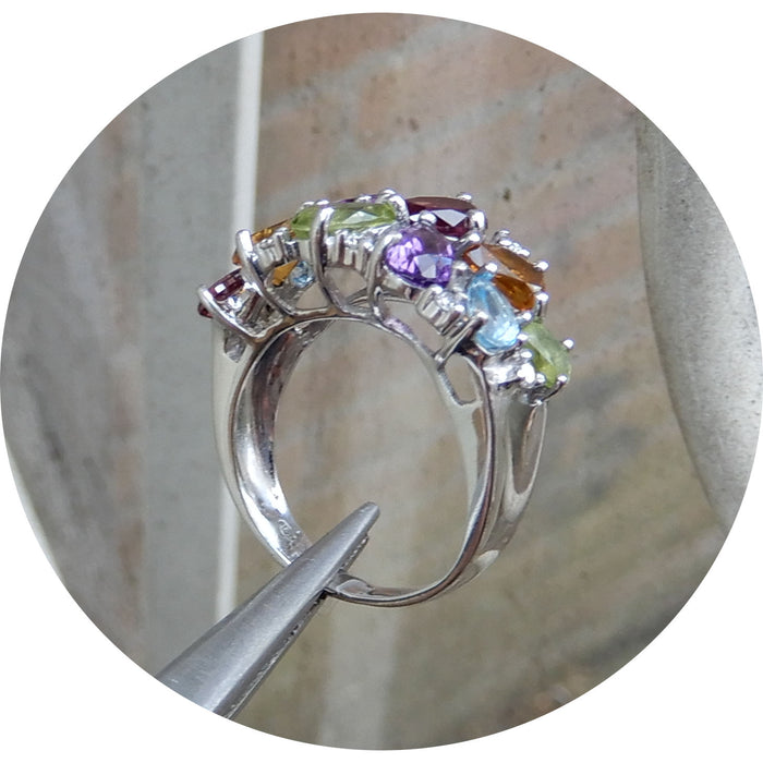 Bandring, Multicolor Edelsteen, 18K Witgoud