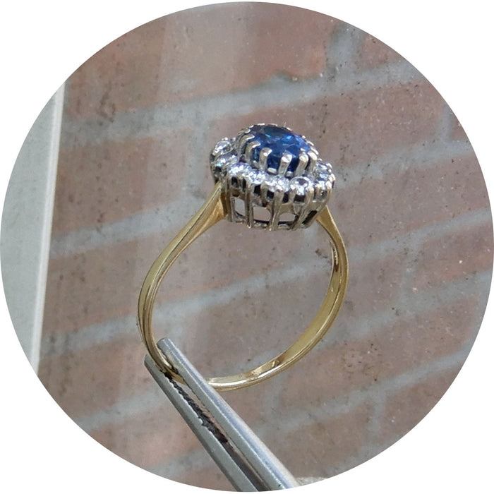 Ring, Saffier, Diamant, 14K Goud
