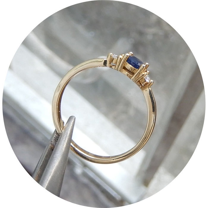 Ring, Saffier, Diamant, 14Krt. geelgoud