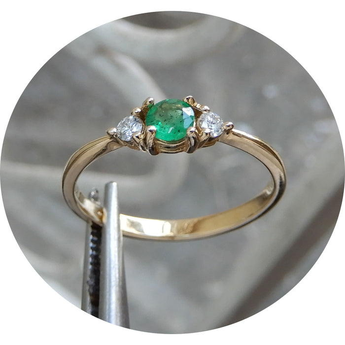 Ring, Smaragd, Diamant, 14Krt. goud