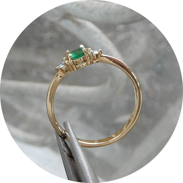 Ring, Smaragd, Diamant, 14Krt. goud