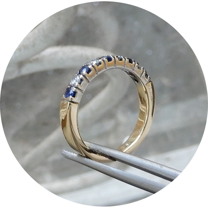 Rijring, Saffier, Diamant, 18K