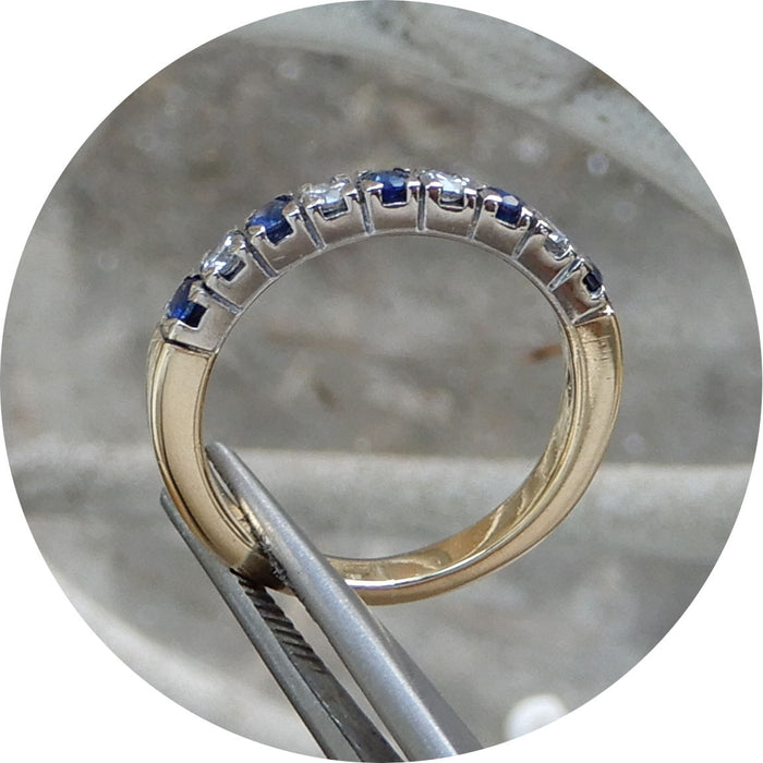 Rijring, Saffier, Diamant, 18K