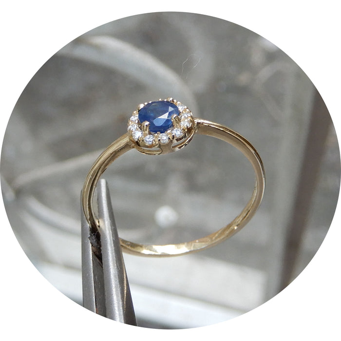 Ring, Saffier, Cirkel, Diamant, 14krt.